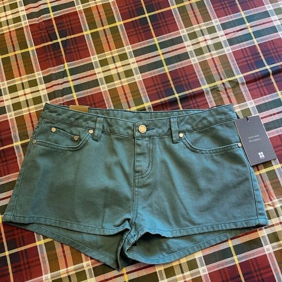 INSIGHT Dark Jade Low Rider Denim Shorts Size 6 - Picture 1 of 12